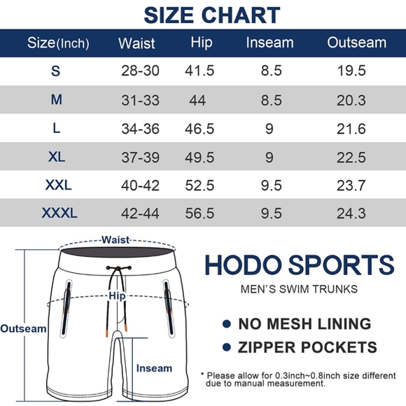 New Hodosports Men's Swim Trunks No Mesh with pockets - Picture 7 of 7